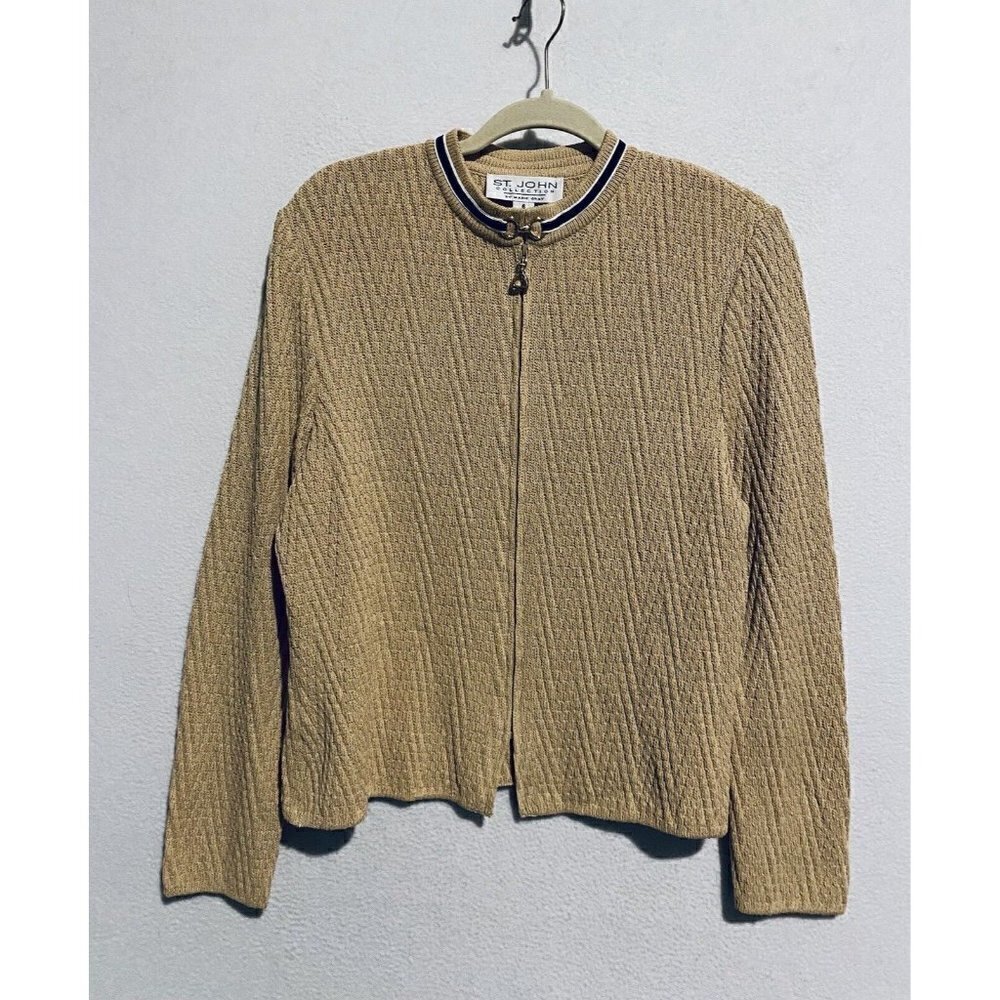 St John Collection Evening Jacket Womens 6 Tweed Pattern Zip Up Knit Beige
